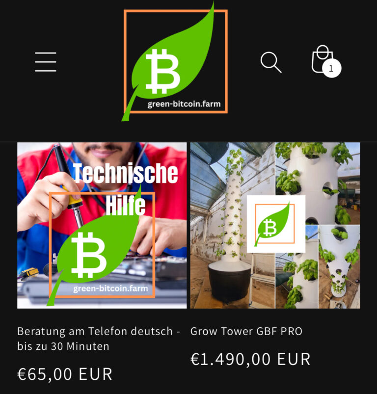 Online Shop der Green Bitcoin Farm ist live als Beta Version