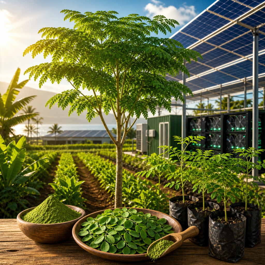 Agri PV mit Moringa Bäumen auf Teneriffa