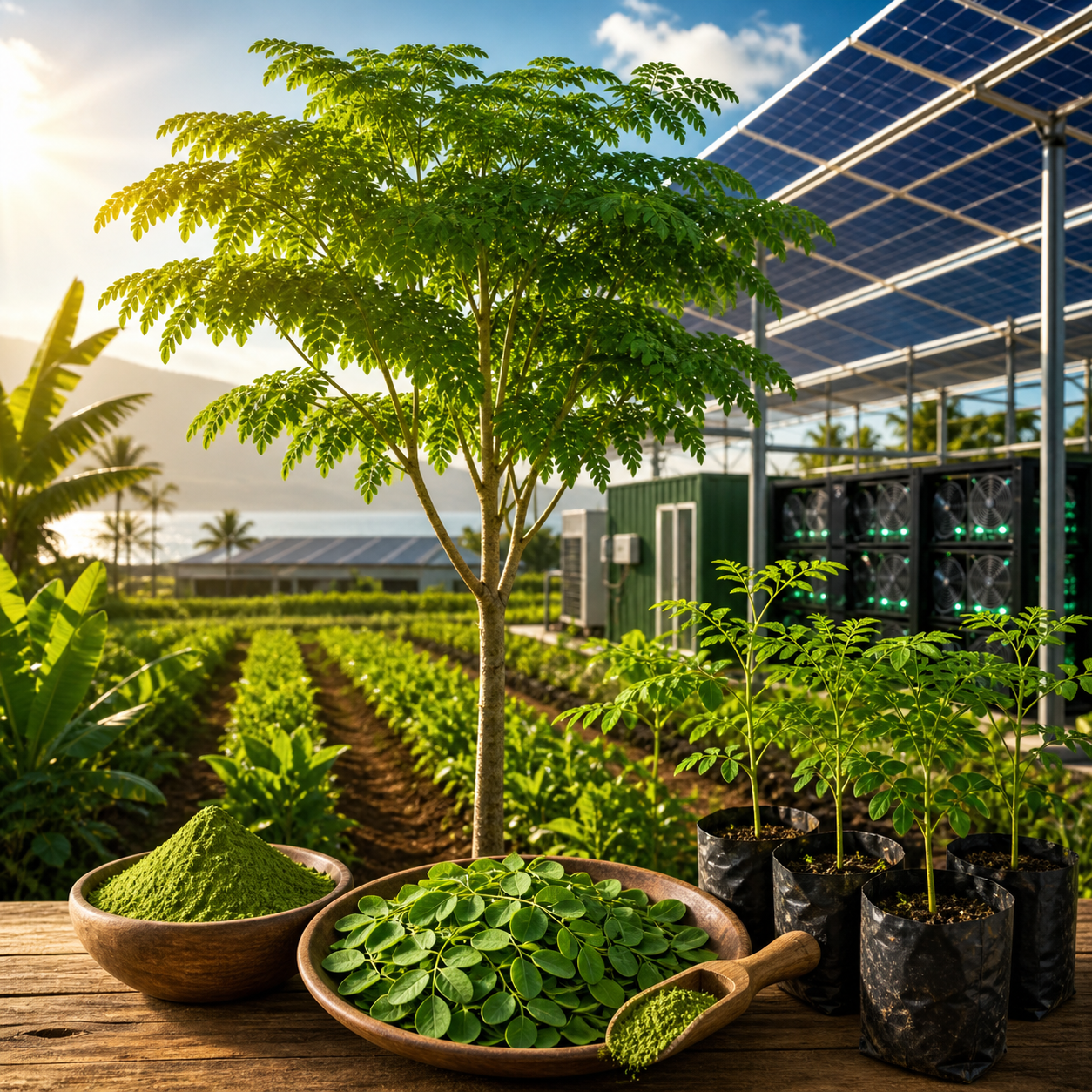 Agri PV mit Moringa Bäumen auf Teneriffa